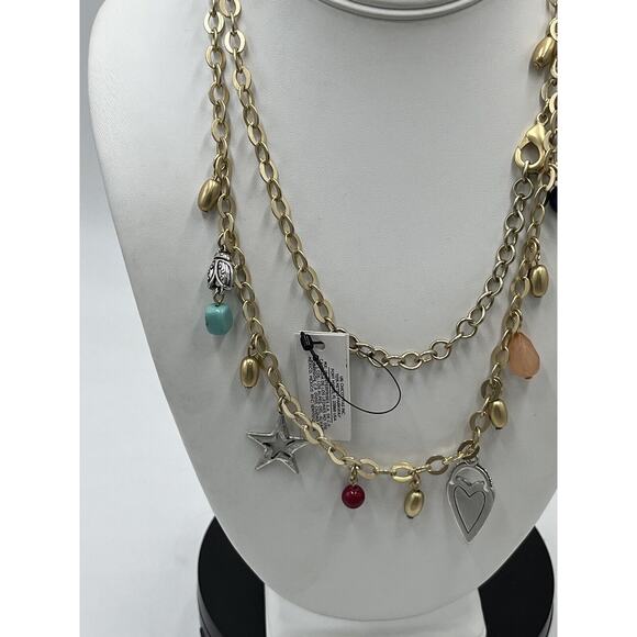 Chicos Gold Tone with Silver Tone (NWT Charms Dangle Double Strand Necklace New - Picture 1 of 16